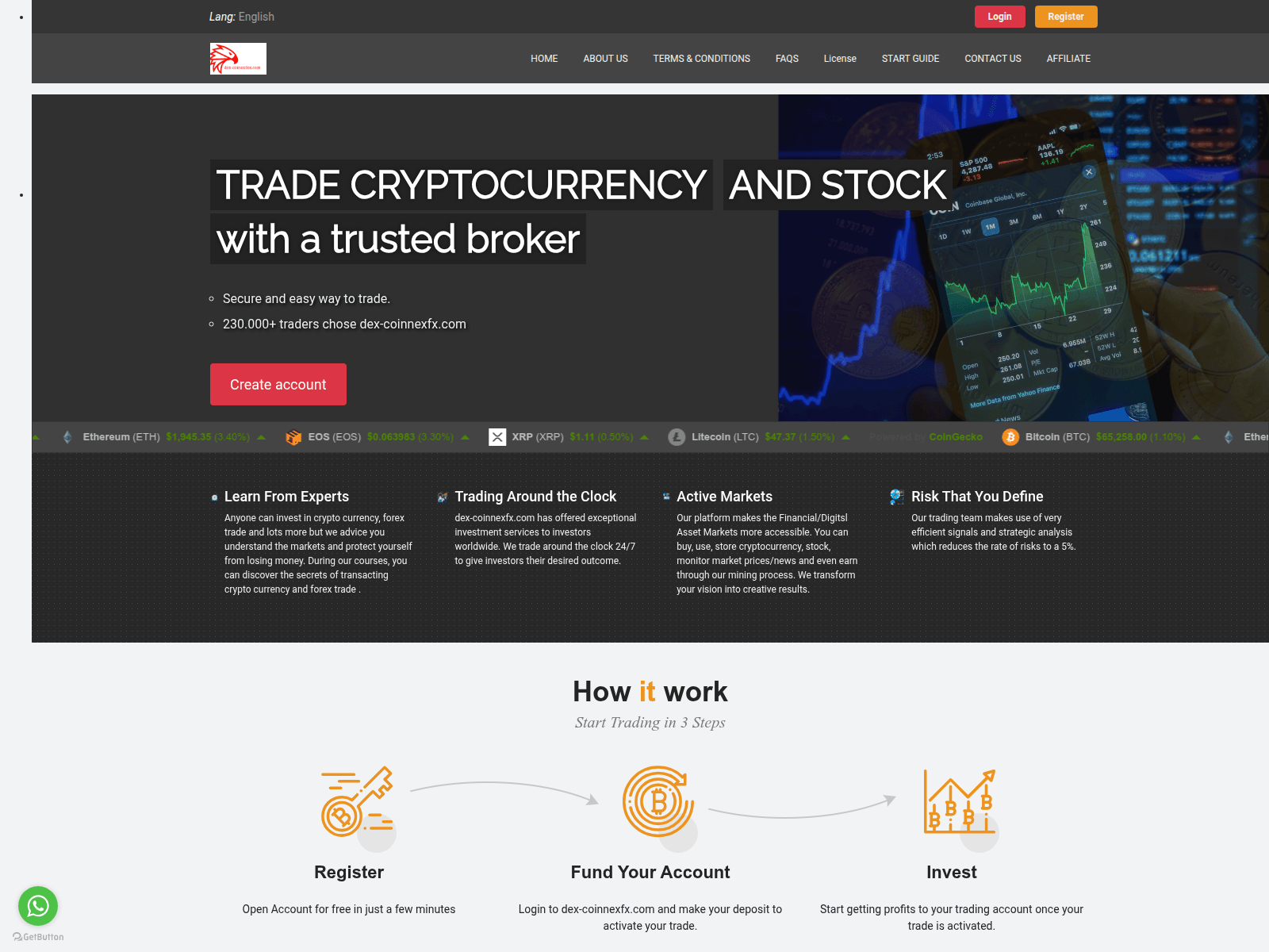 Screenshot of dex-coinnexfx.com
