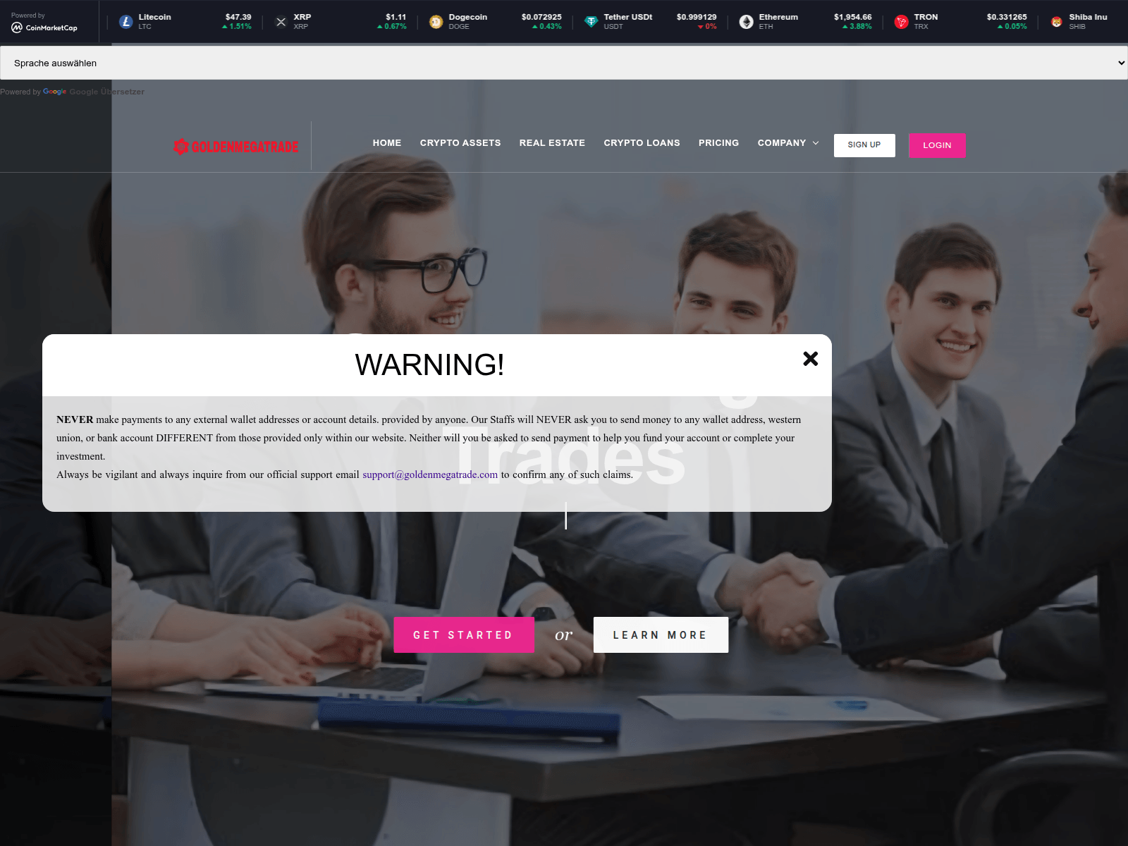 Screenshot of goldenmegatrade.com
