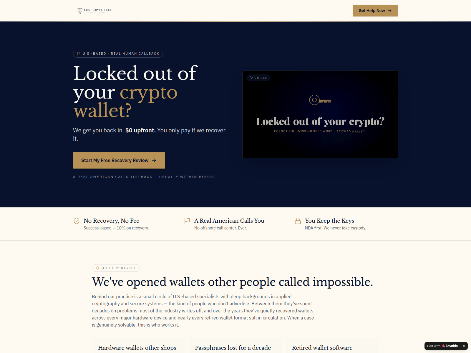 Screenshot of lostcryptokey.com