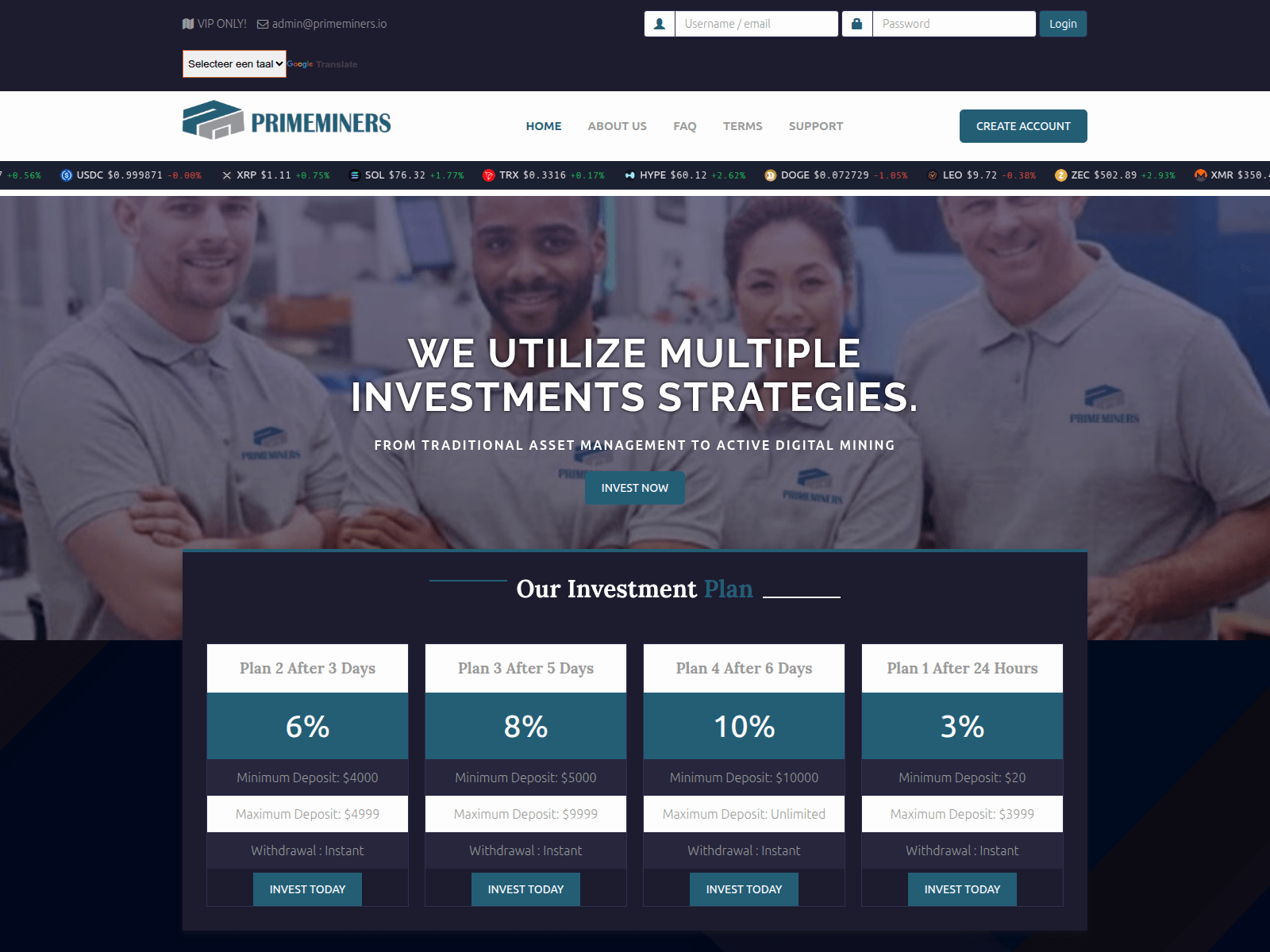 Screenshot of primeminers.io