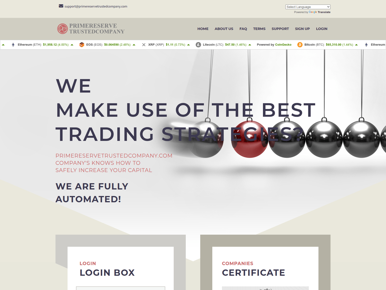 Screenshot of primereservetrustedcompany.com
