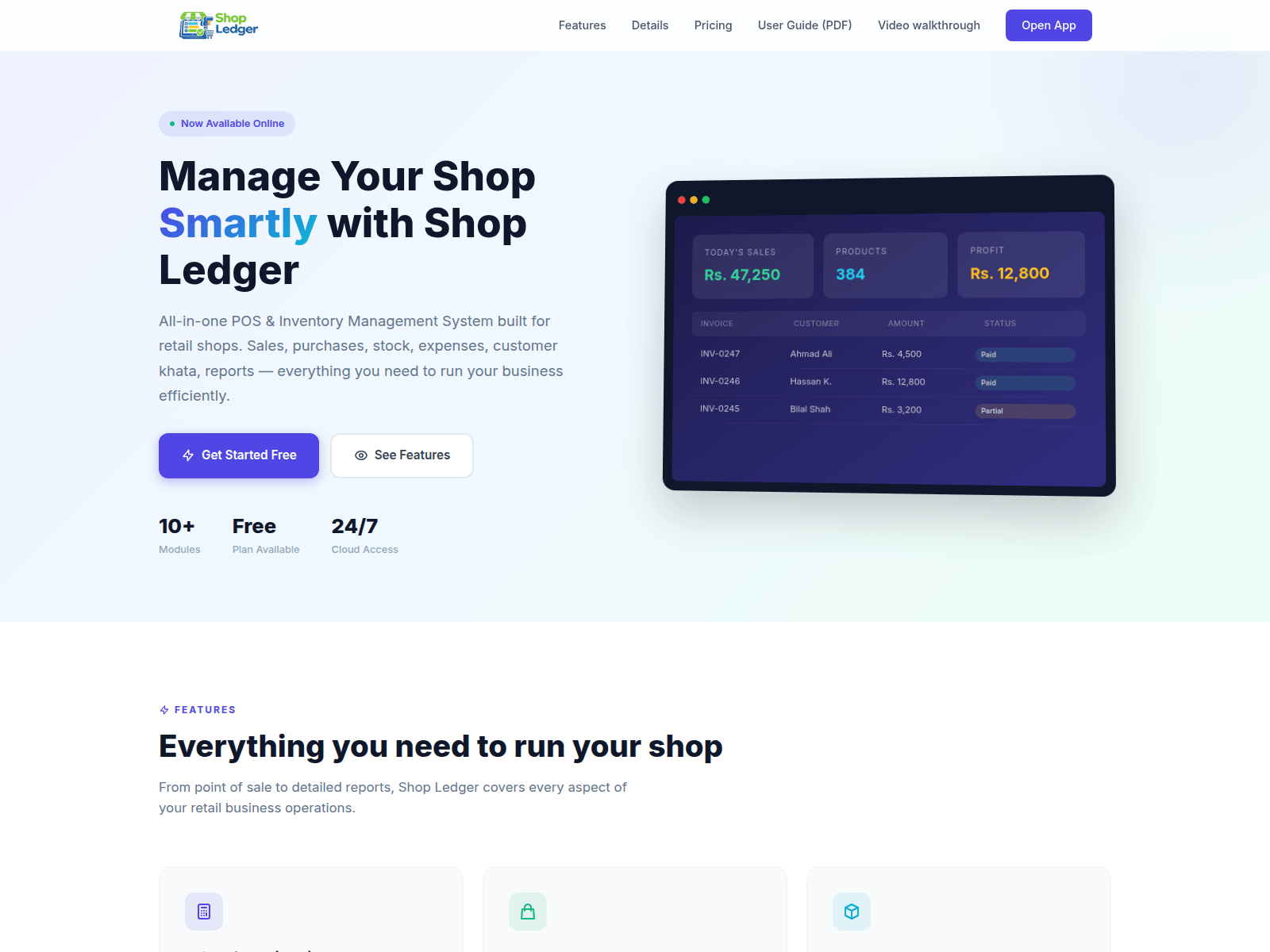 Screenshot of shopledgerapp.com