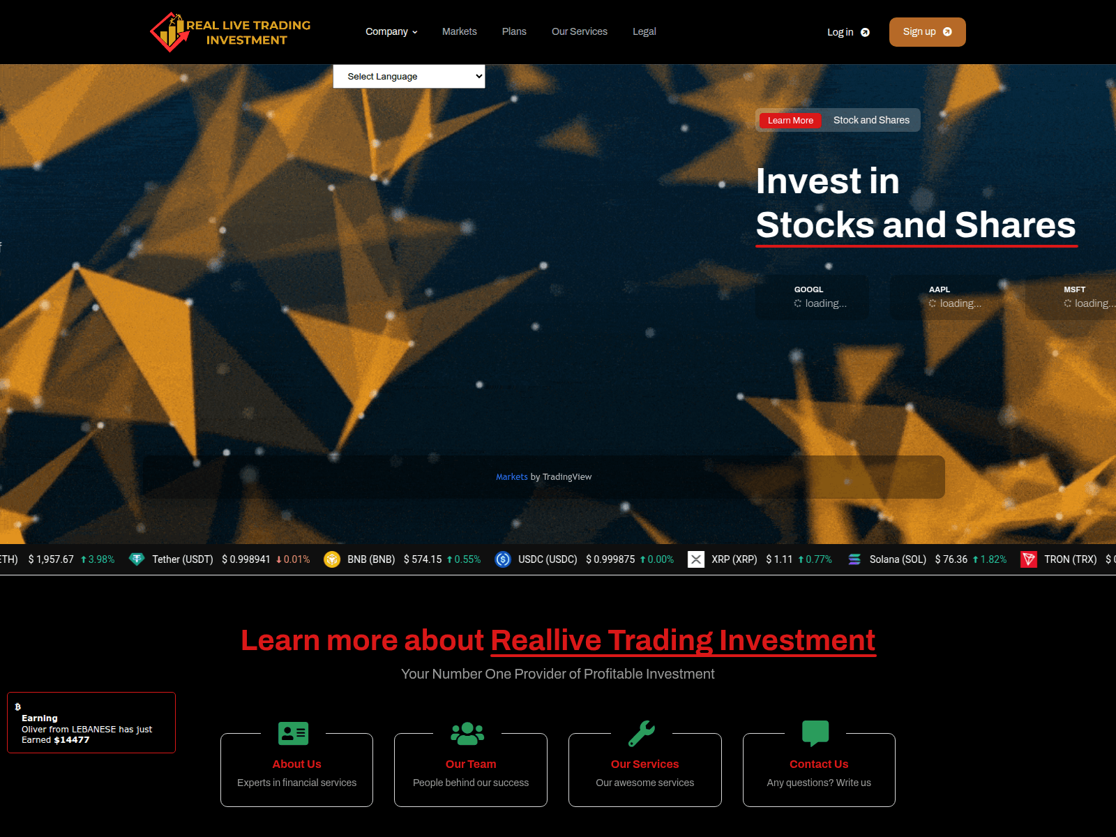 Screenshot of reallivetradinginvestments.live
