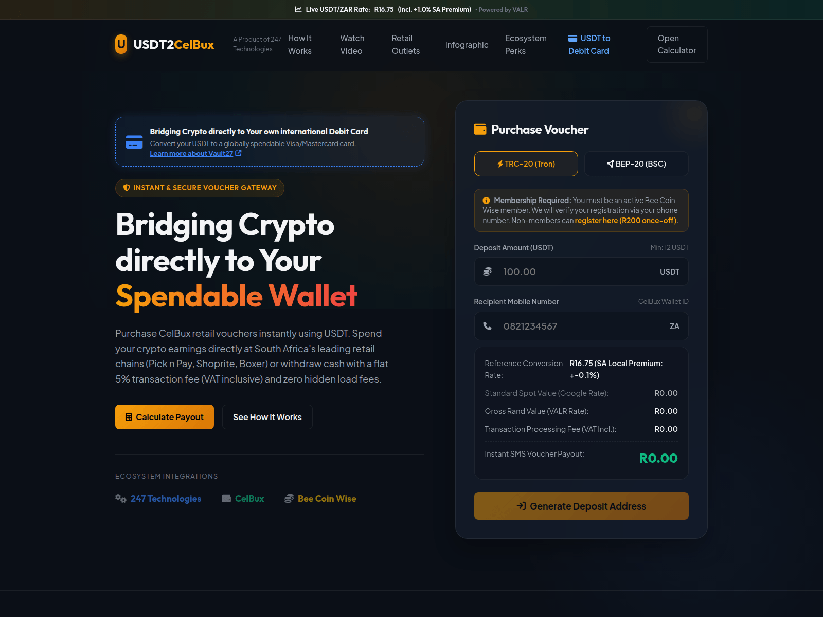 Screenshot of usdt2celbux.com