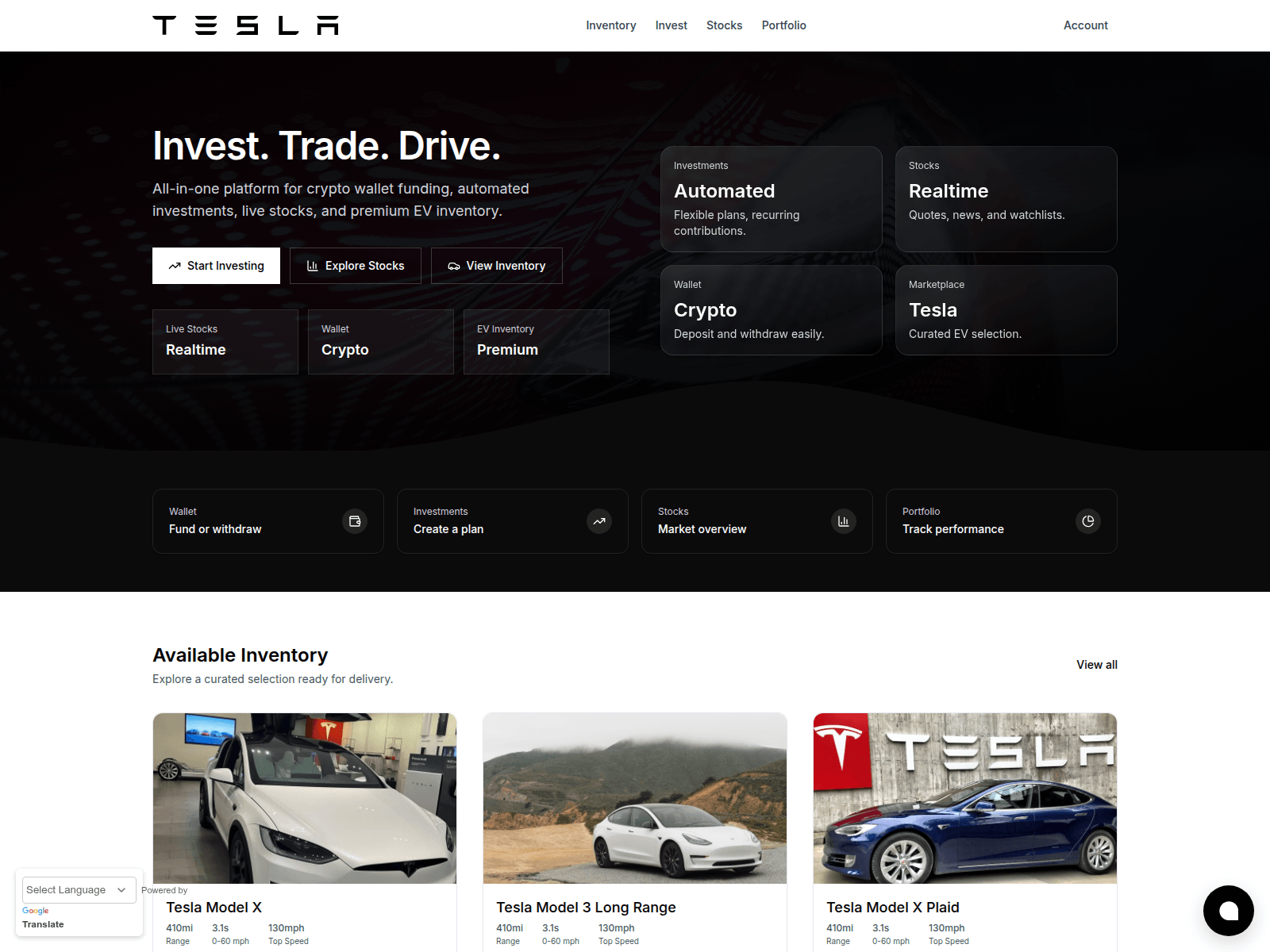 Screenshot of teslaintinv.com