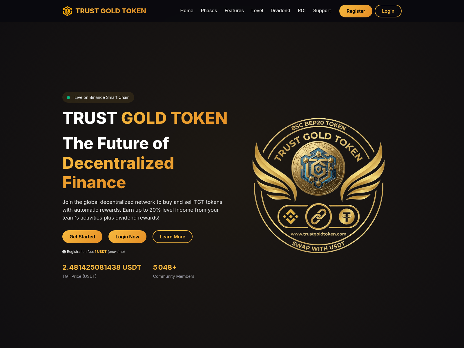 Screenshot of trustgoldtoken.com