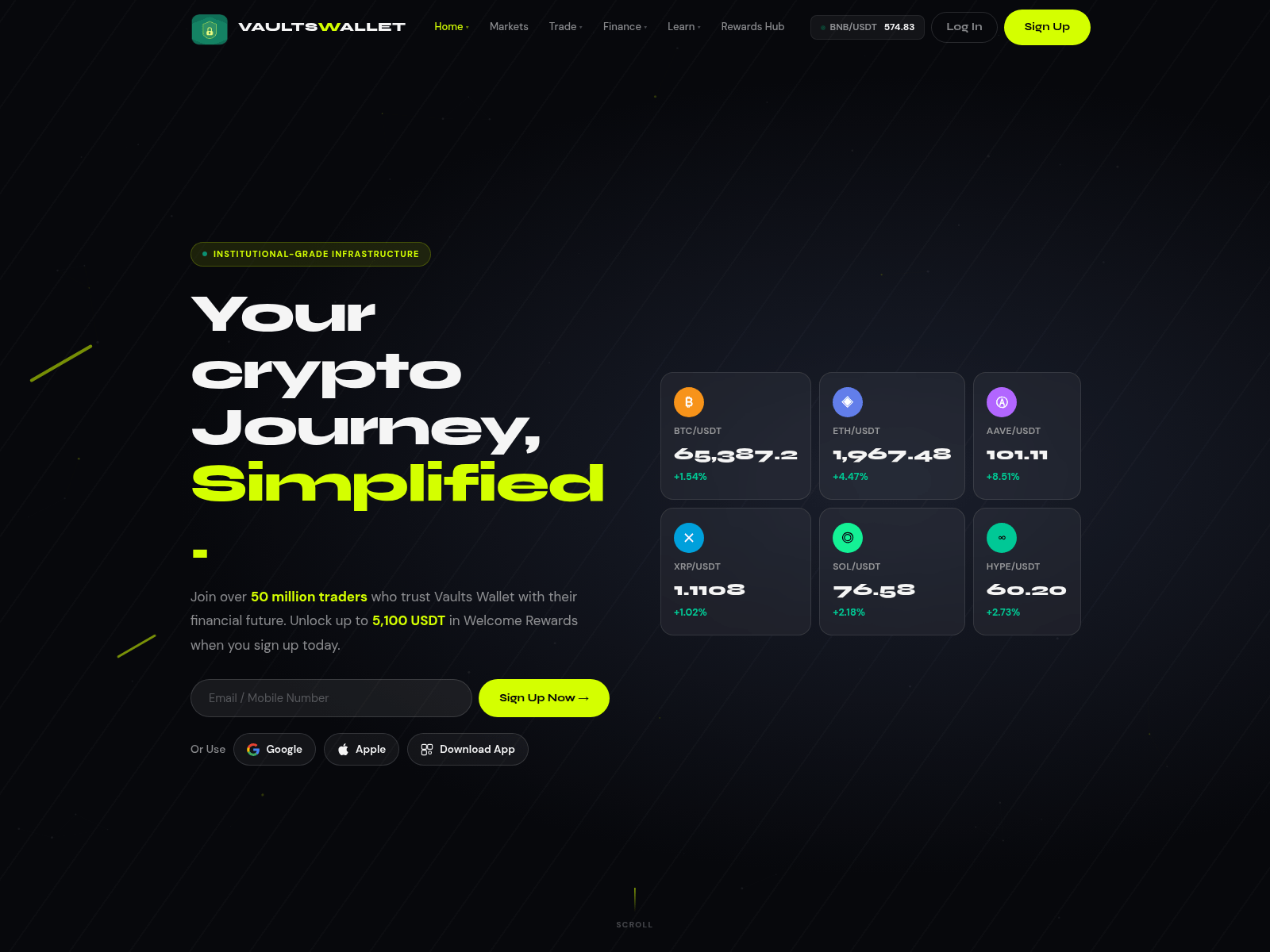 Screenshot of vaultswallet.app
