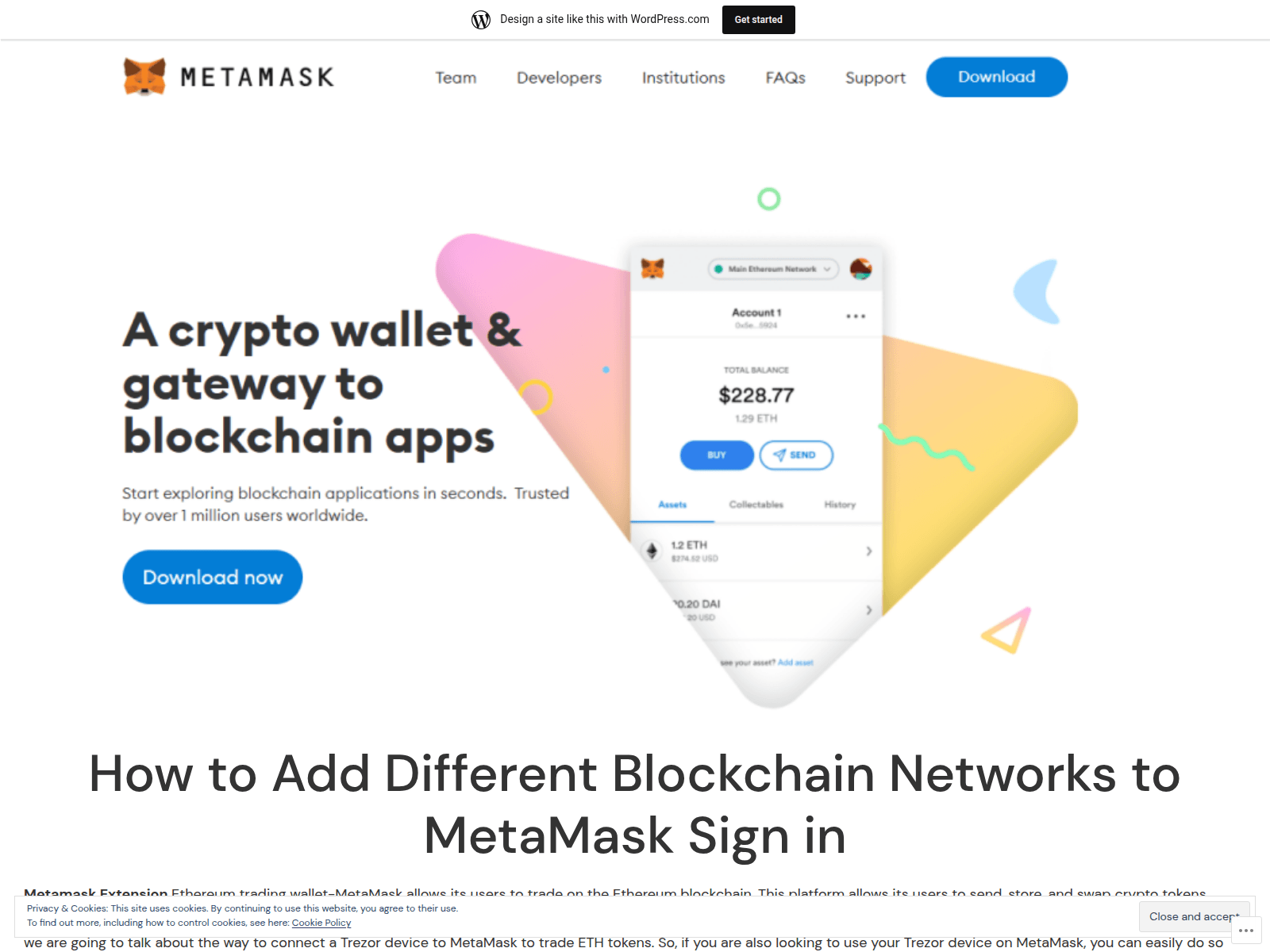 Screenshot of metamaskextensionxl.wordpress.com