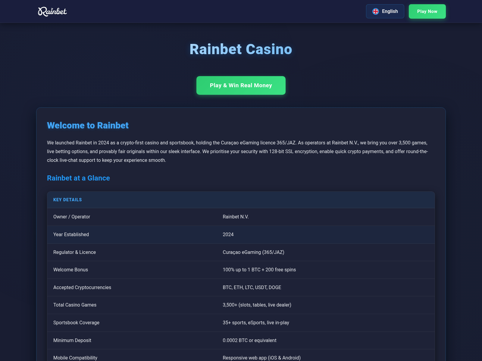 Captura de pantalla de rainbet-casino.now