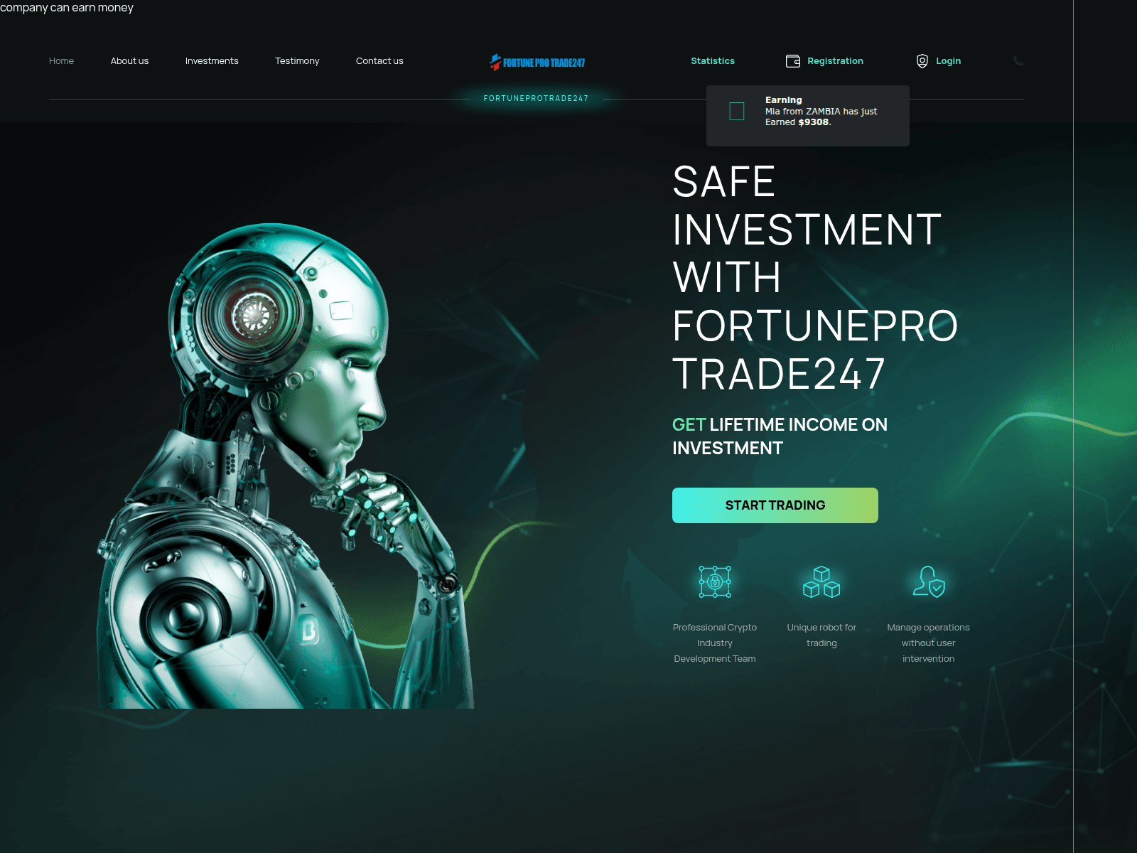 Screenshot of fortuneprotrade247.com