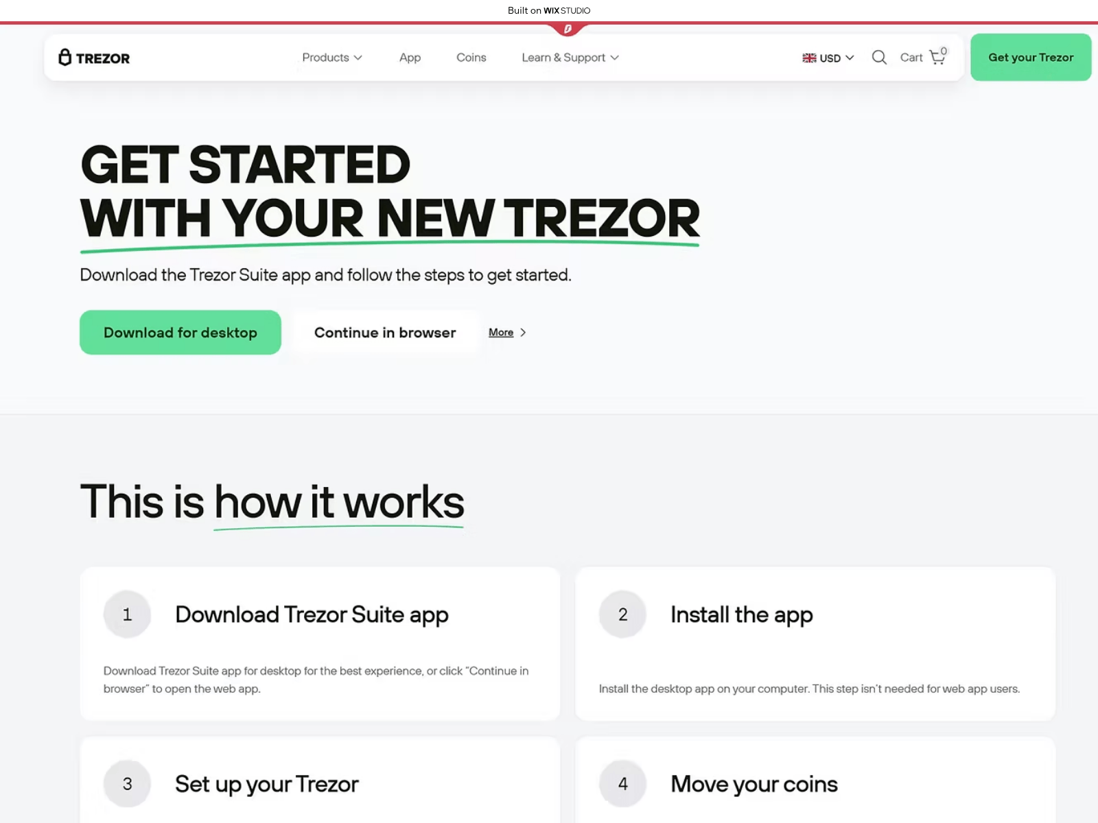 Screenshot of begin-trezr-io.wixstudio.com