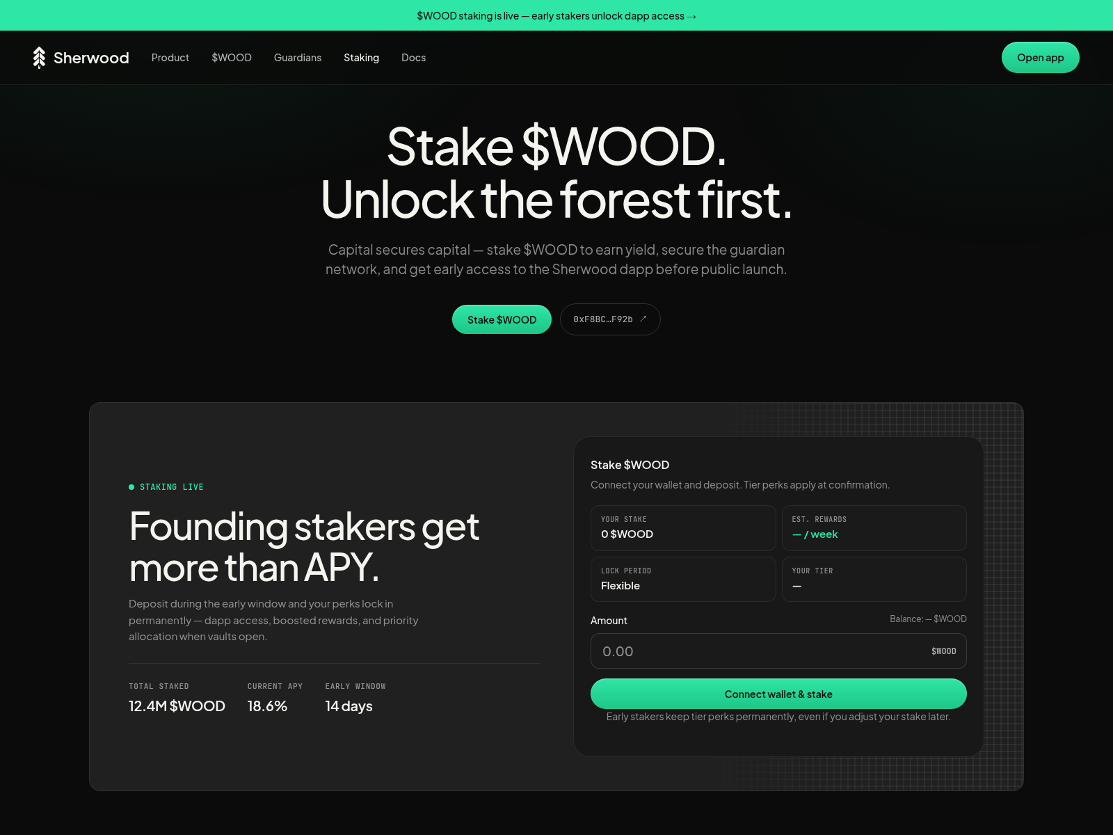 Screenshot of staking-sherwood.xyz