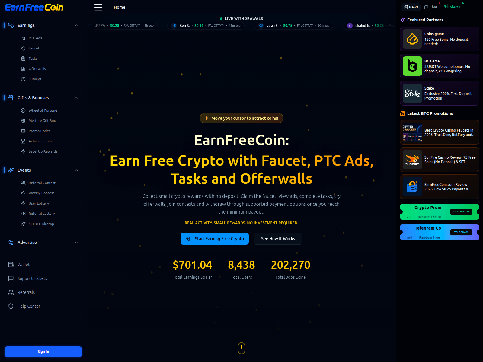 Screenshot of earnfreecoin.com