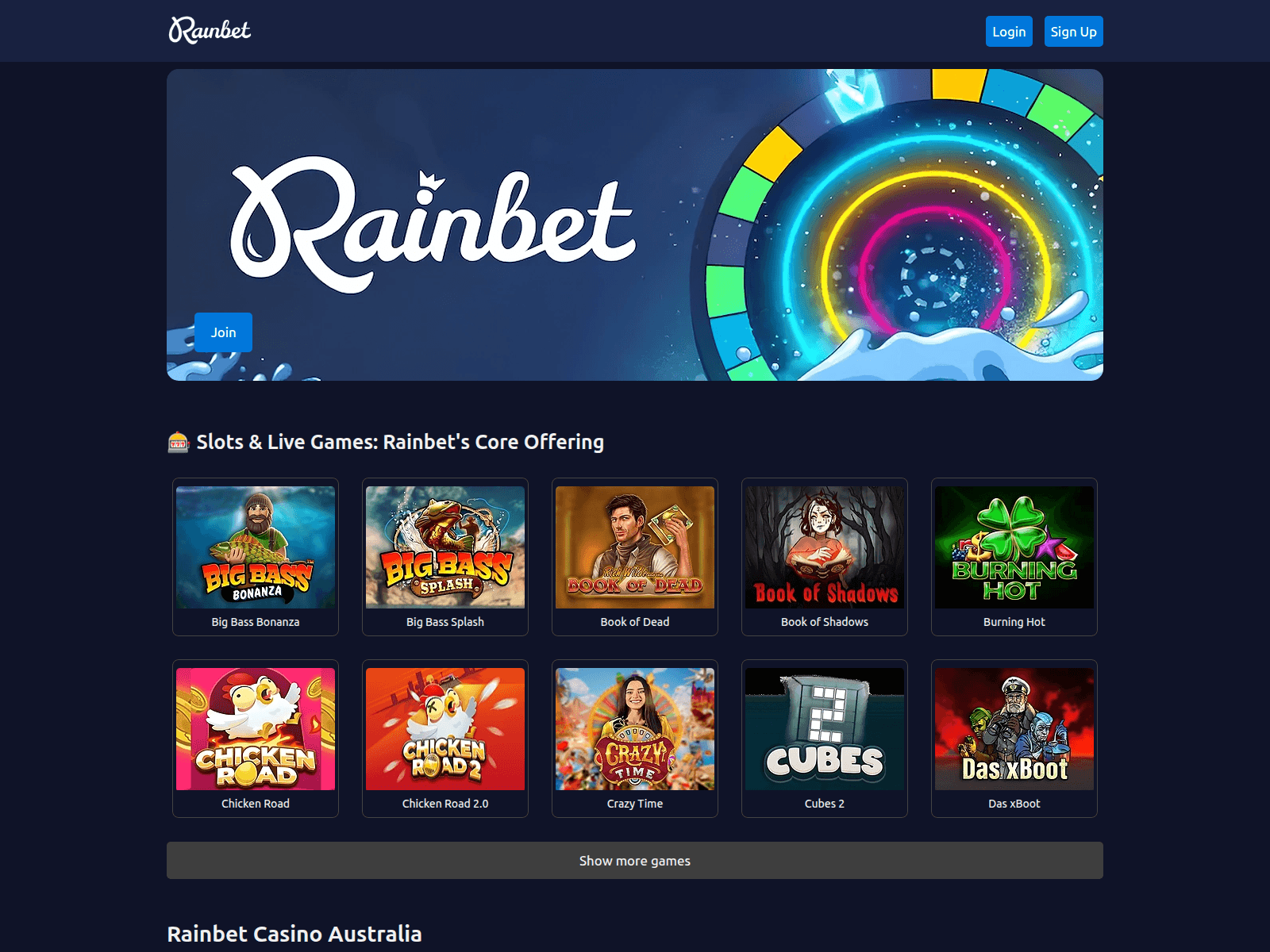 Screenshot of rainbetcasinosau.com