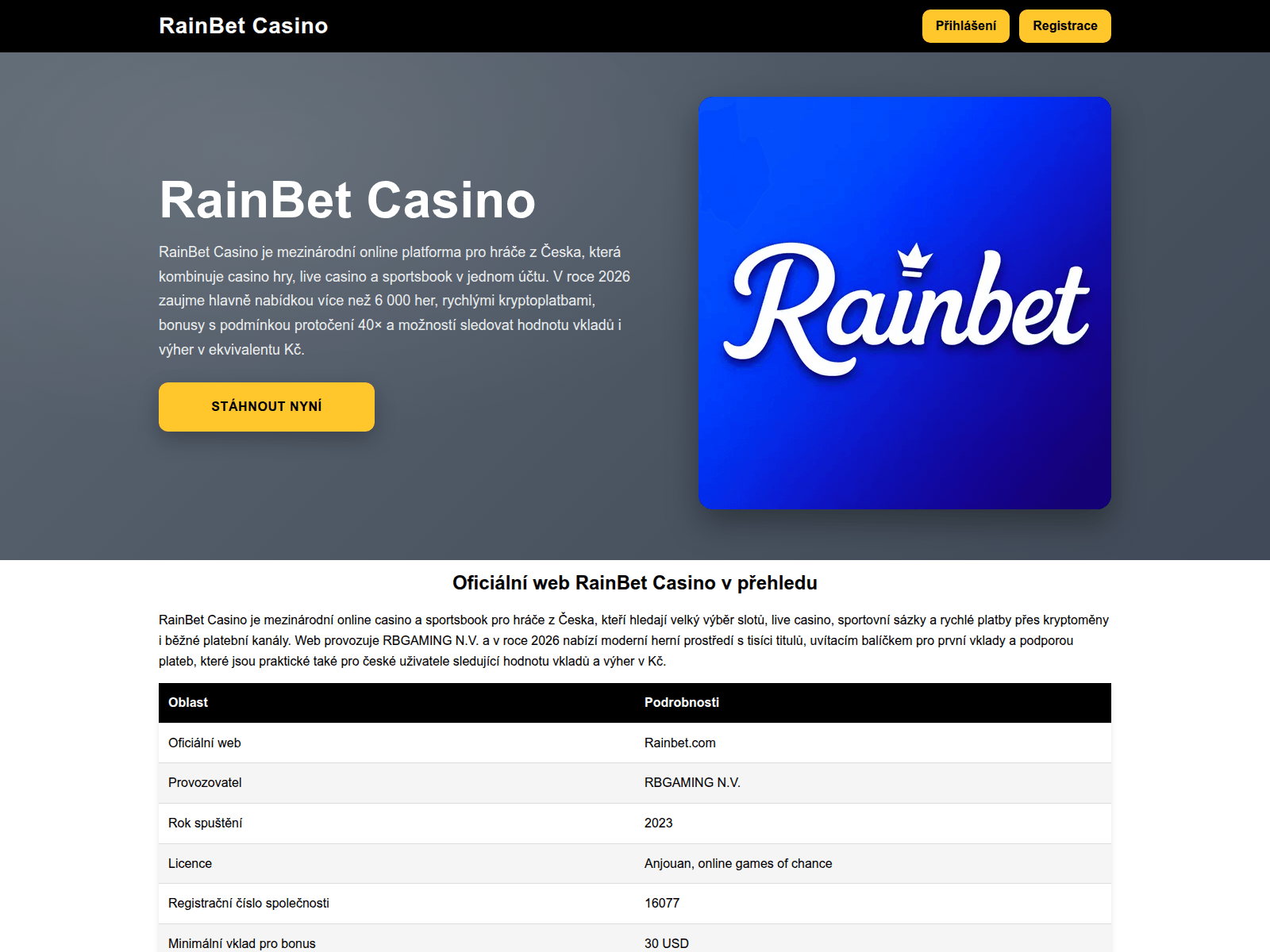 Screenshot of rainbet-casino-cz.com
