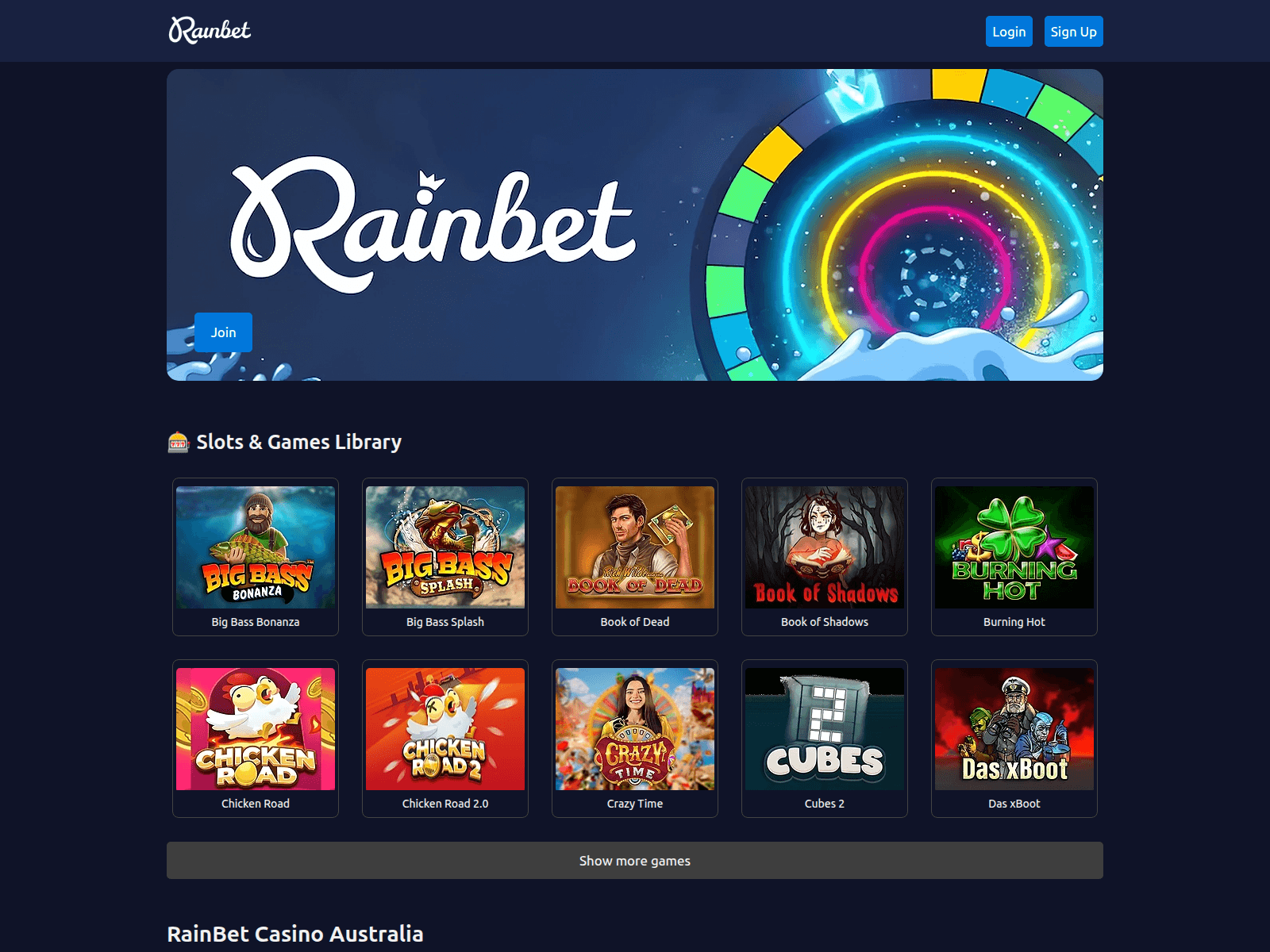 Screenshot of rainbetcasinoau.net