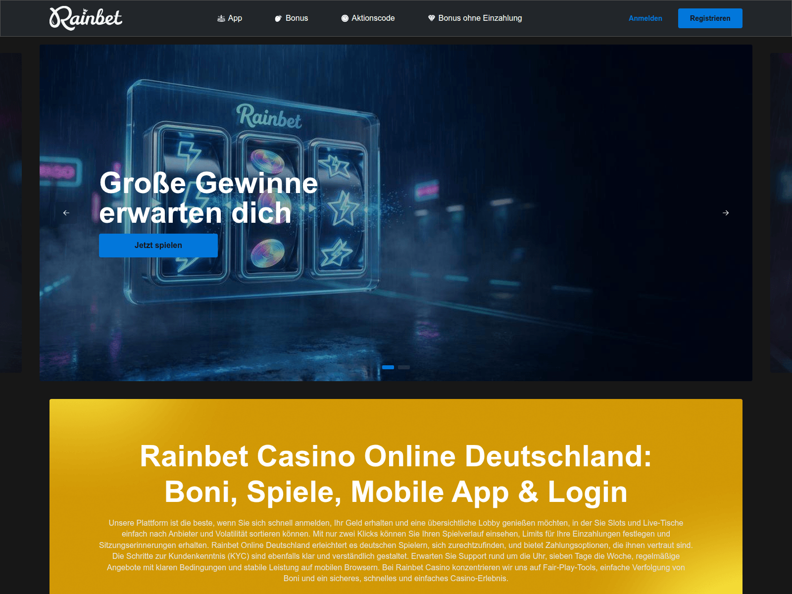 Screenshot of rainbetspielen.com.de
