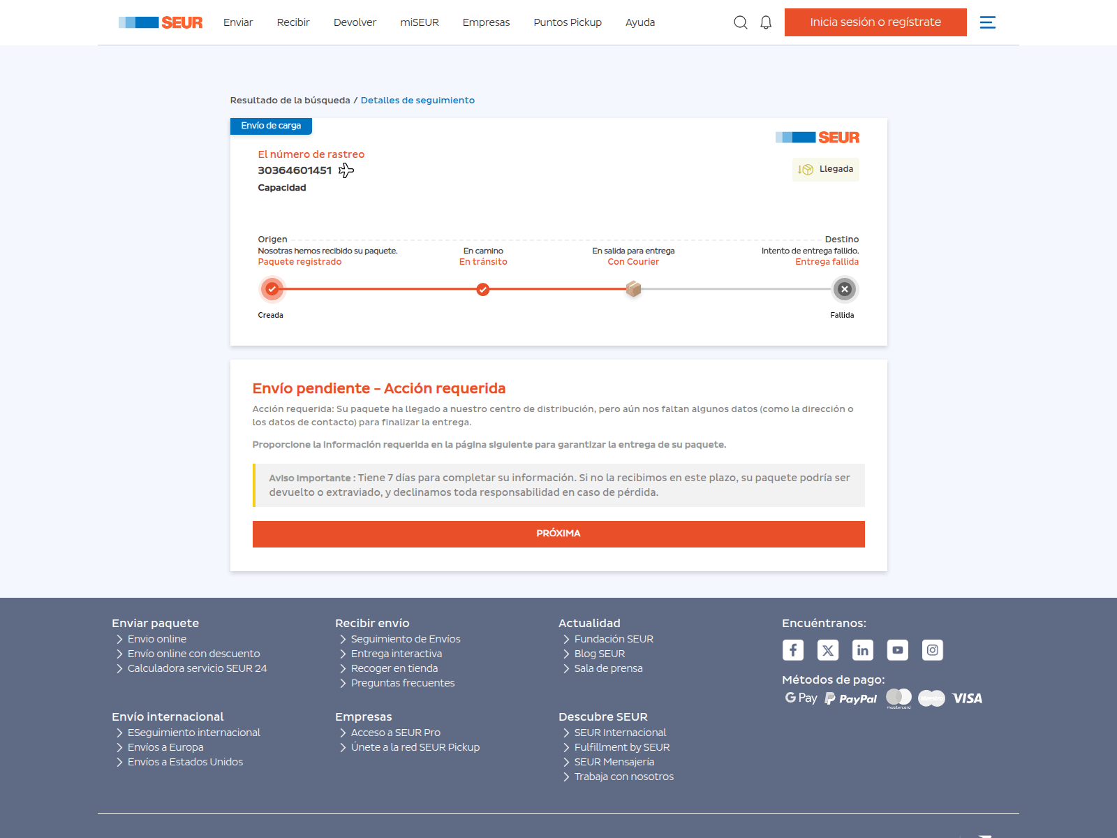Screenshot of reentrega-seur-es-2026.jdevcloud.com