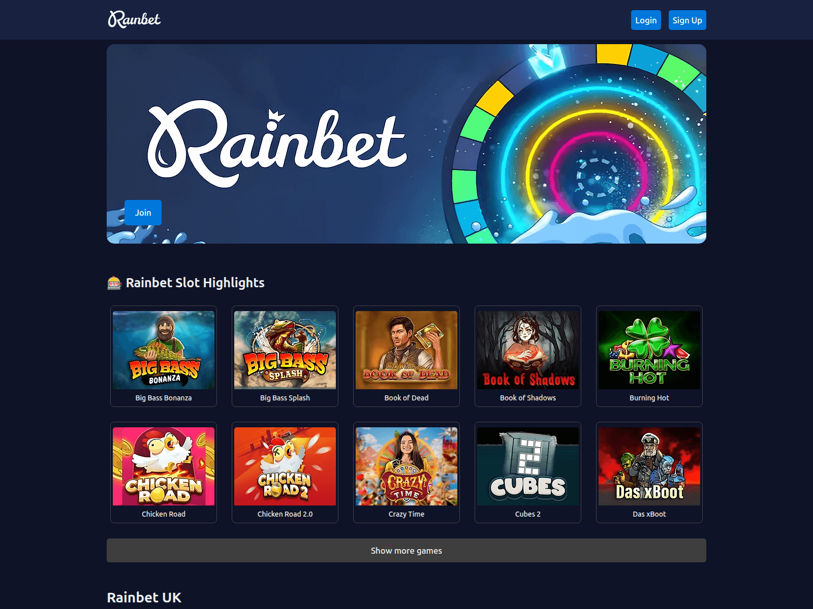 Screenshot of rainbetcasinosuk.com