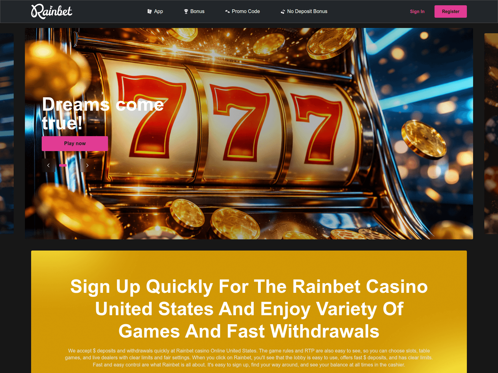 Screenshot of rainbet-us.com
