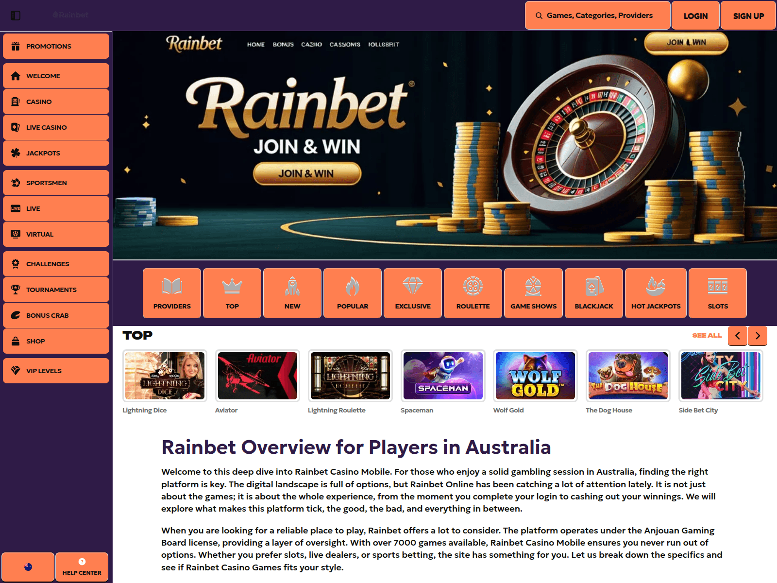 Screenshot of rainbet-casino-online-au.com