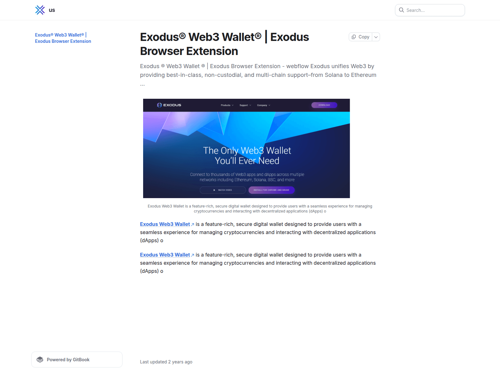 Screenshot of web3-eexoduus-wallett.gitbook.io