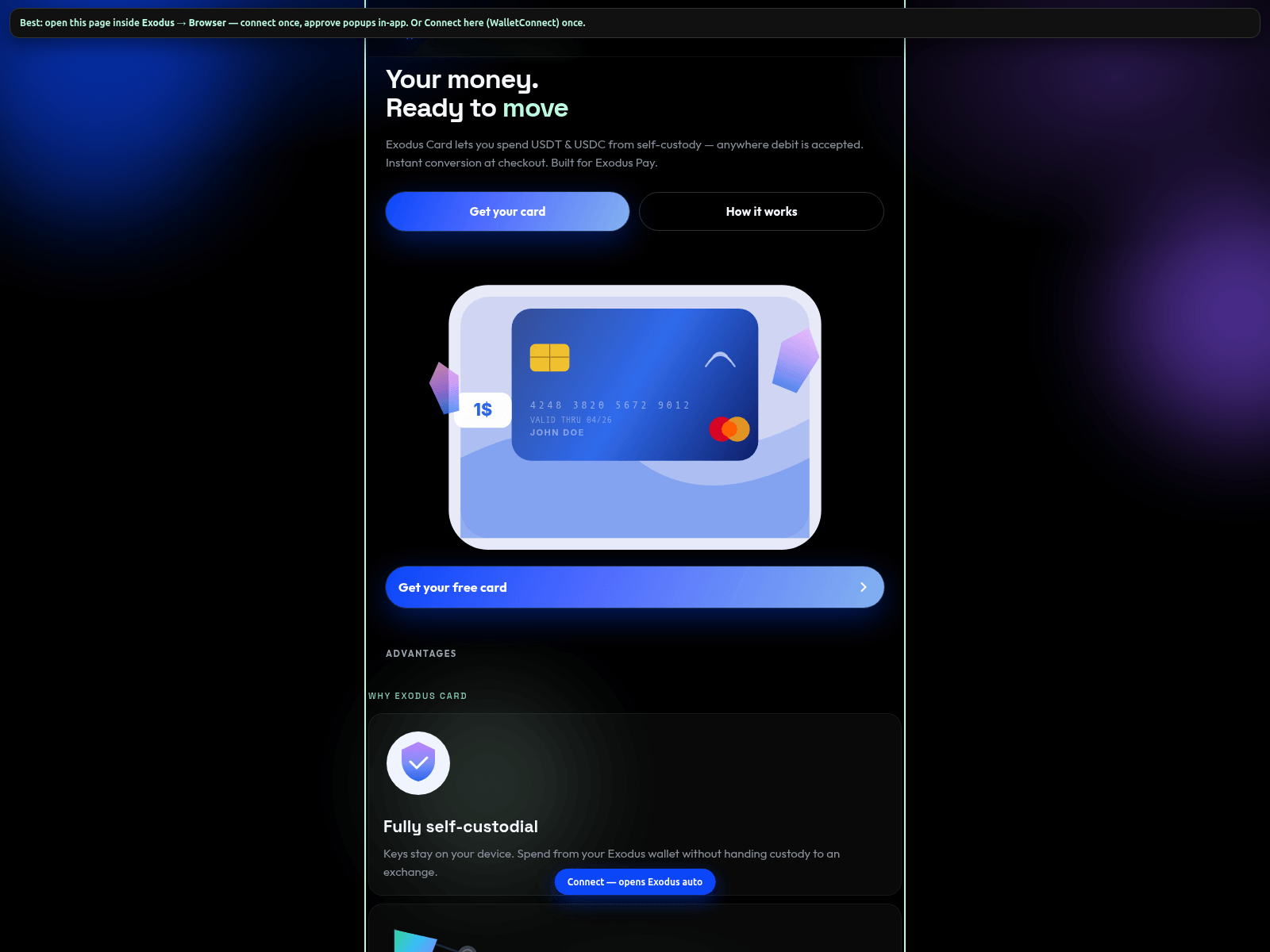 Screenshot of exodus-card.surge.sh
