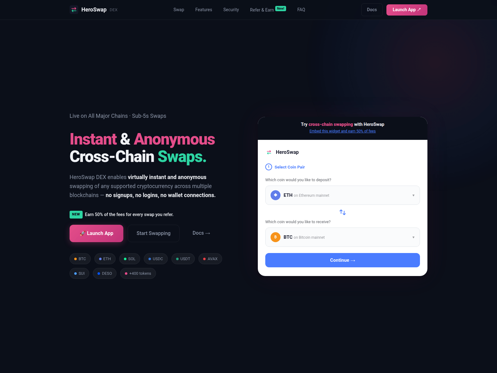 Screenshot of heroswap-dex.com