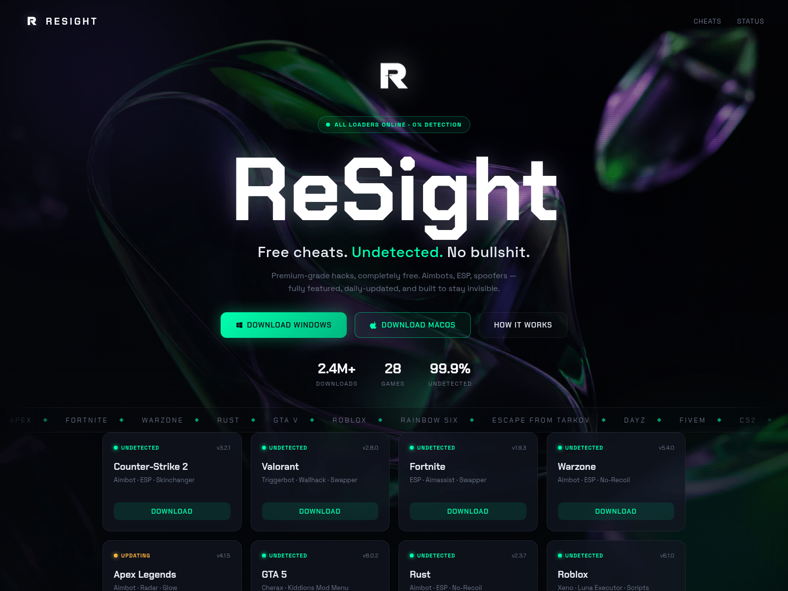 Screenshot of www.resight-cheats.net