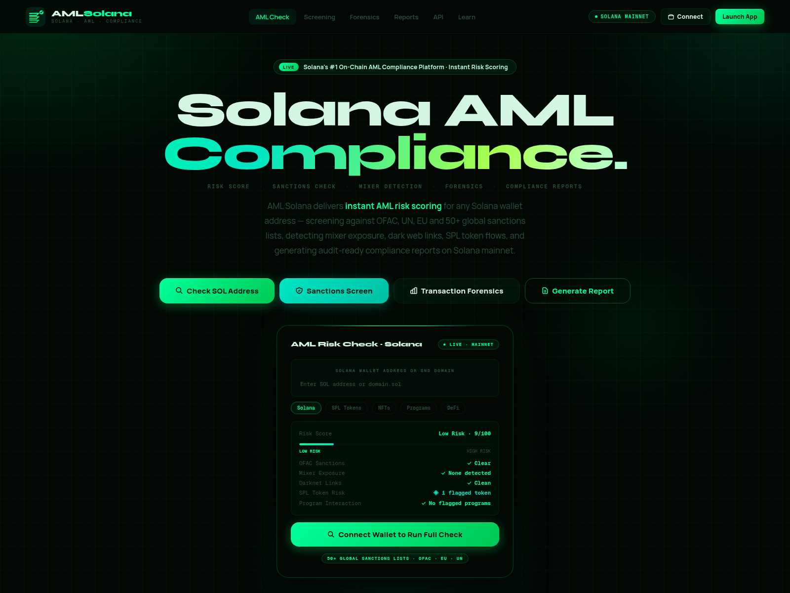 Screenshot of aml-solana.xyz