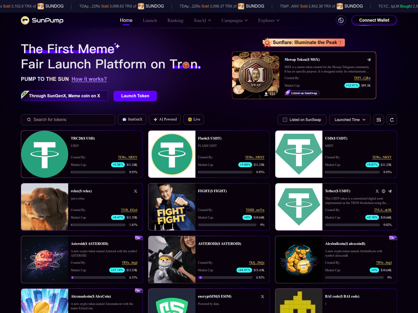 Screenshot of sunpump-meme.fun