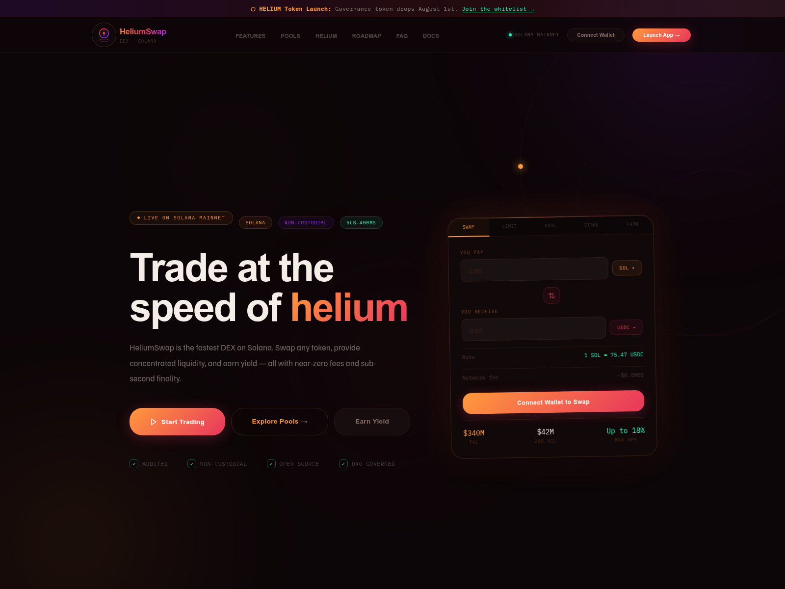 Screenshot of heliumswap.org