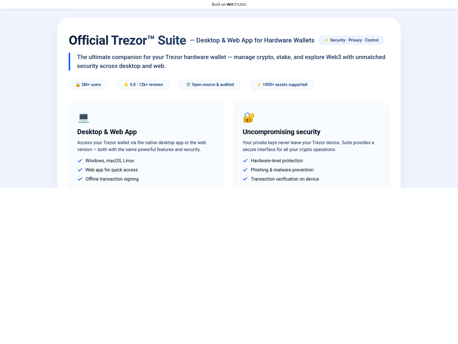Screenshot of homepage-trezrosuite.wixstudio.com