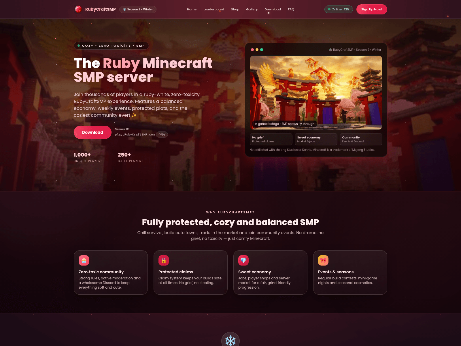 Screenshot of rubycraftsmp.com