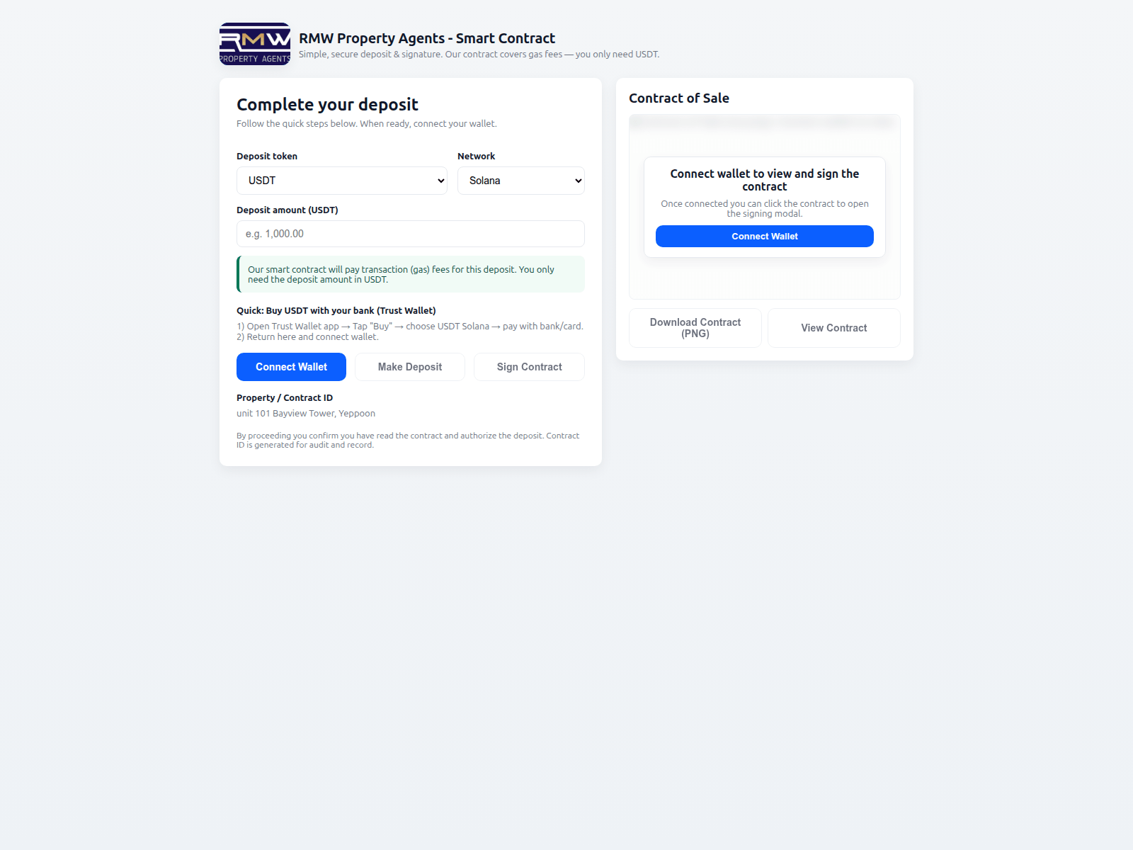 Screenshot of rmwproperty-smartcontract.pages.dev