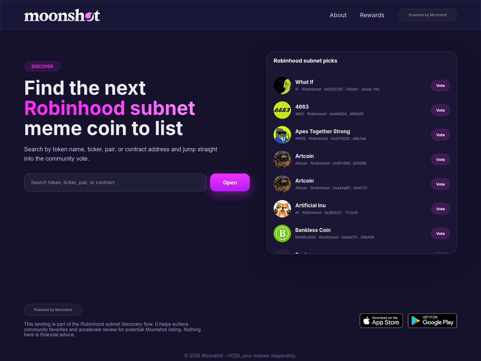 Screenshot of rbhoodvote-moonshot.xyz
