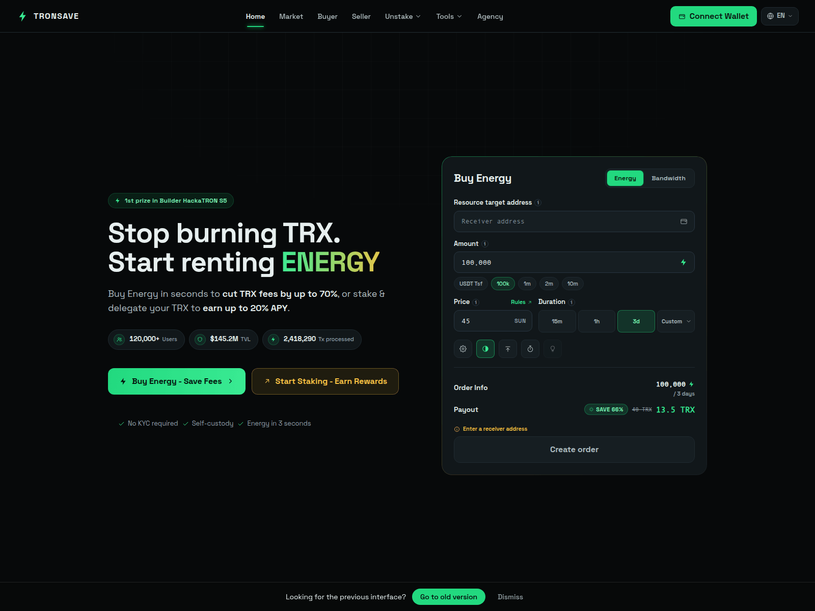 Screenshot of tronsave.org