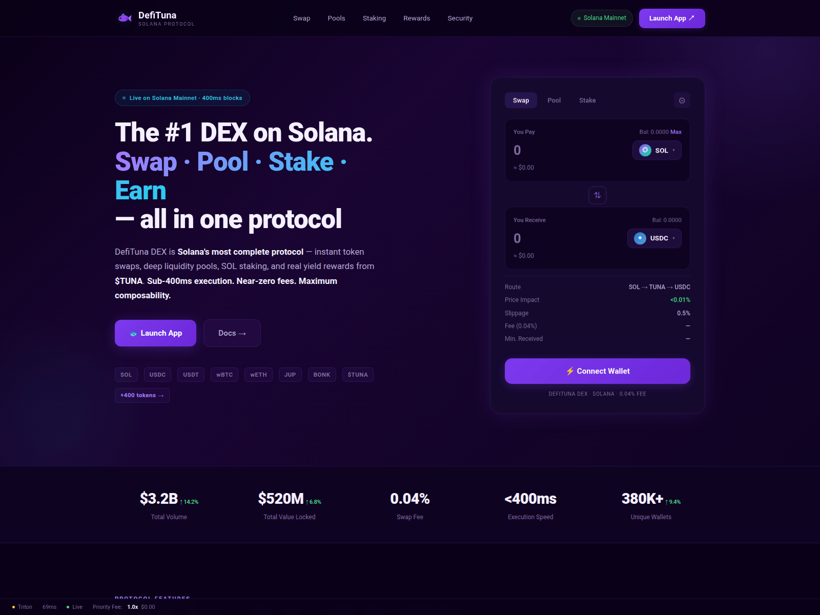 Screenshot of defituna-dex.com