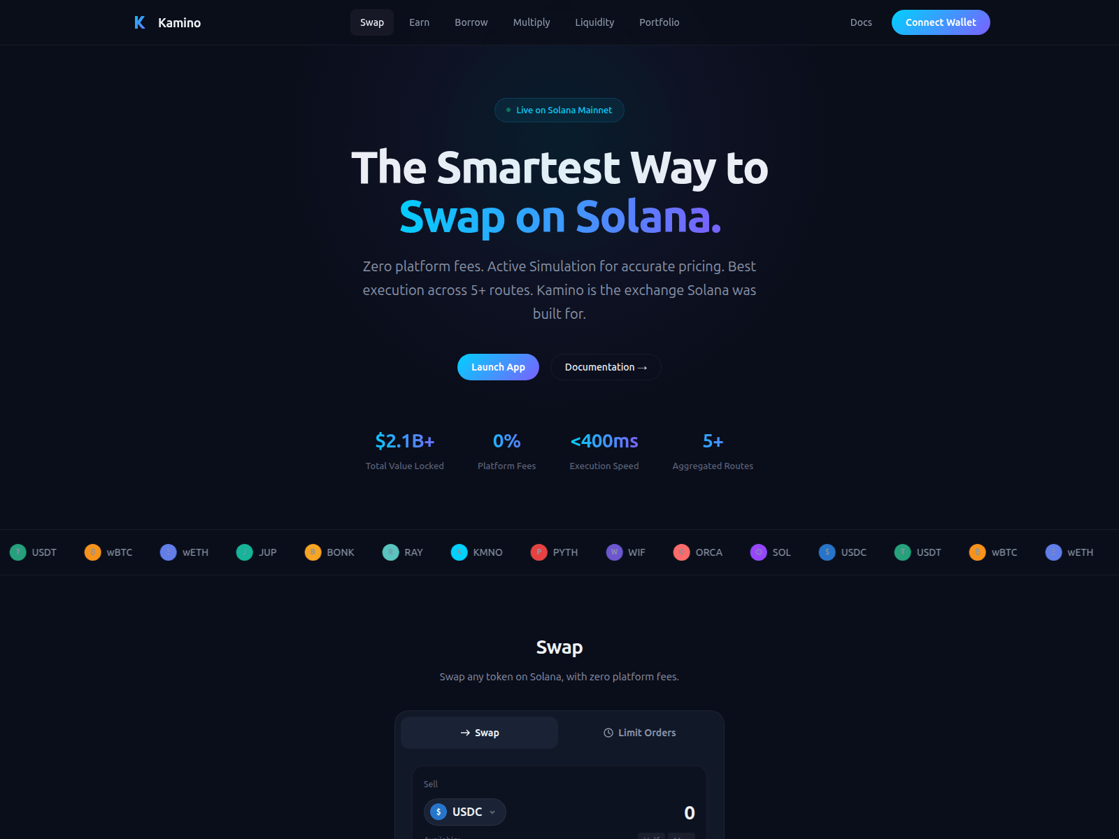 Screenshot of kamino-dex.com