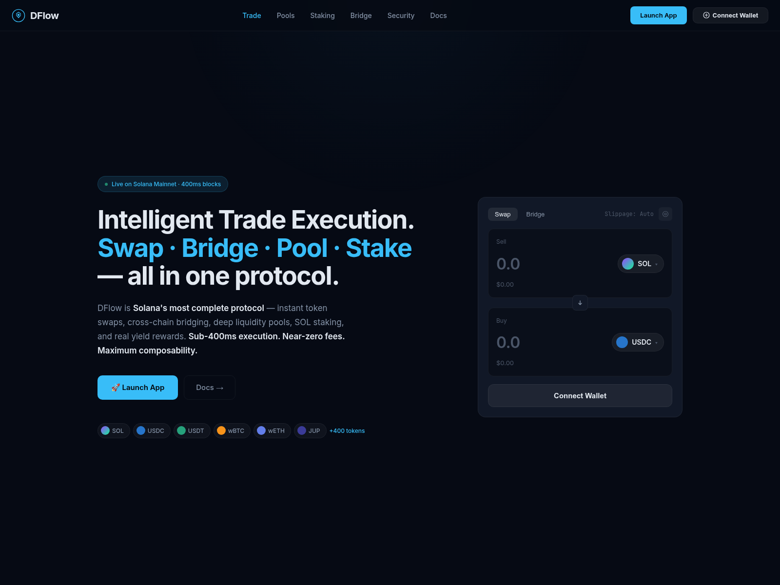 Screenshot of dflow-dex.com