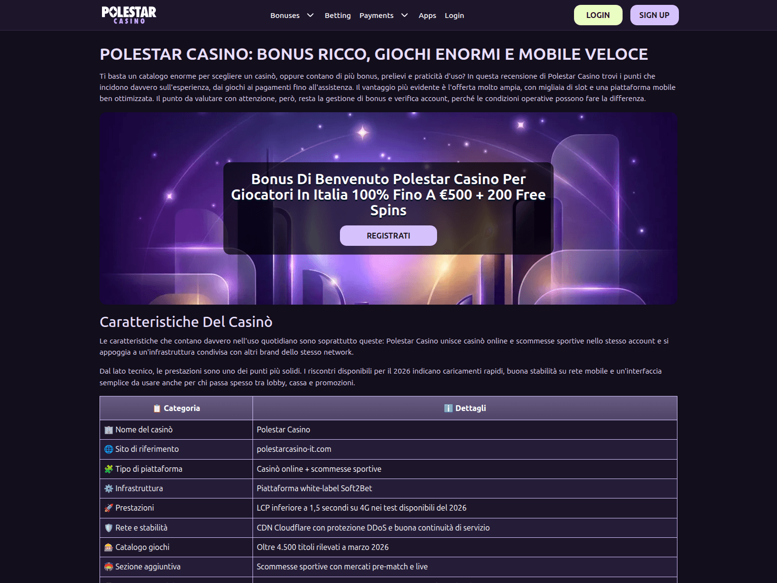 Screenshot of polestarcasino-it.com