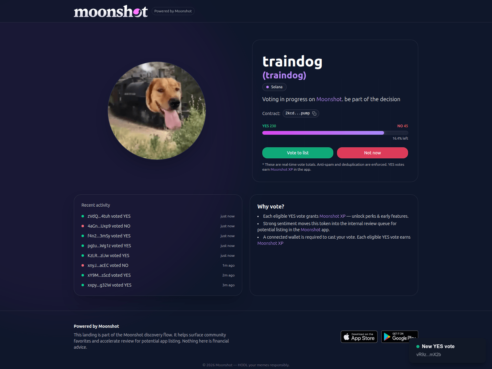 Screenshot of voteonmoonshot.live