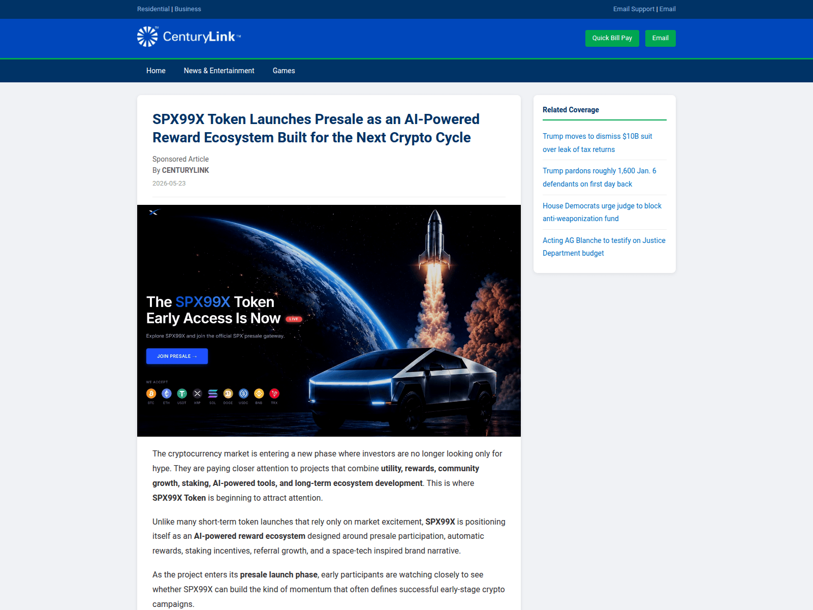 Screenshot of spx99x-centurylink.com
