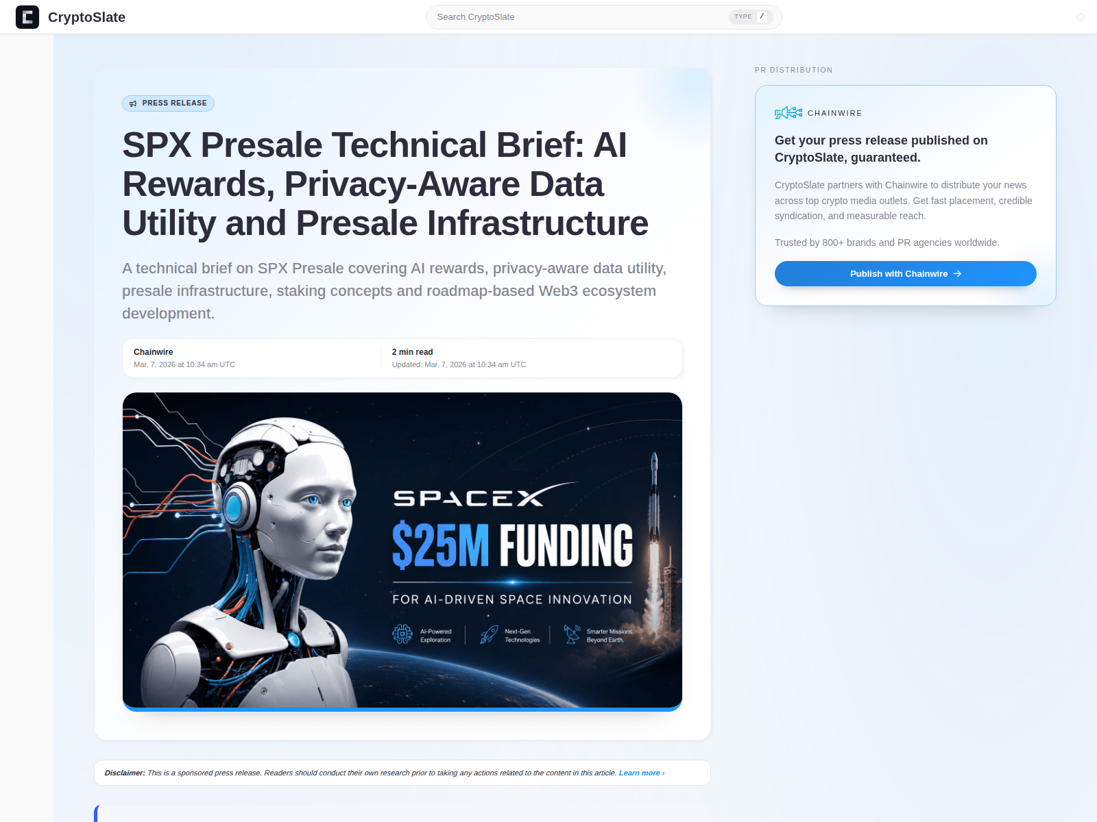 Screenshot of spxpresale-cryptoslate.com
