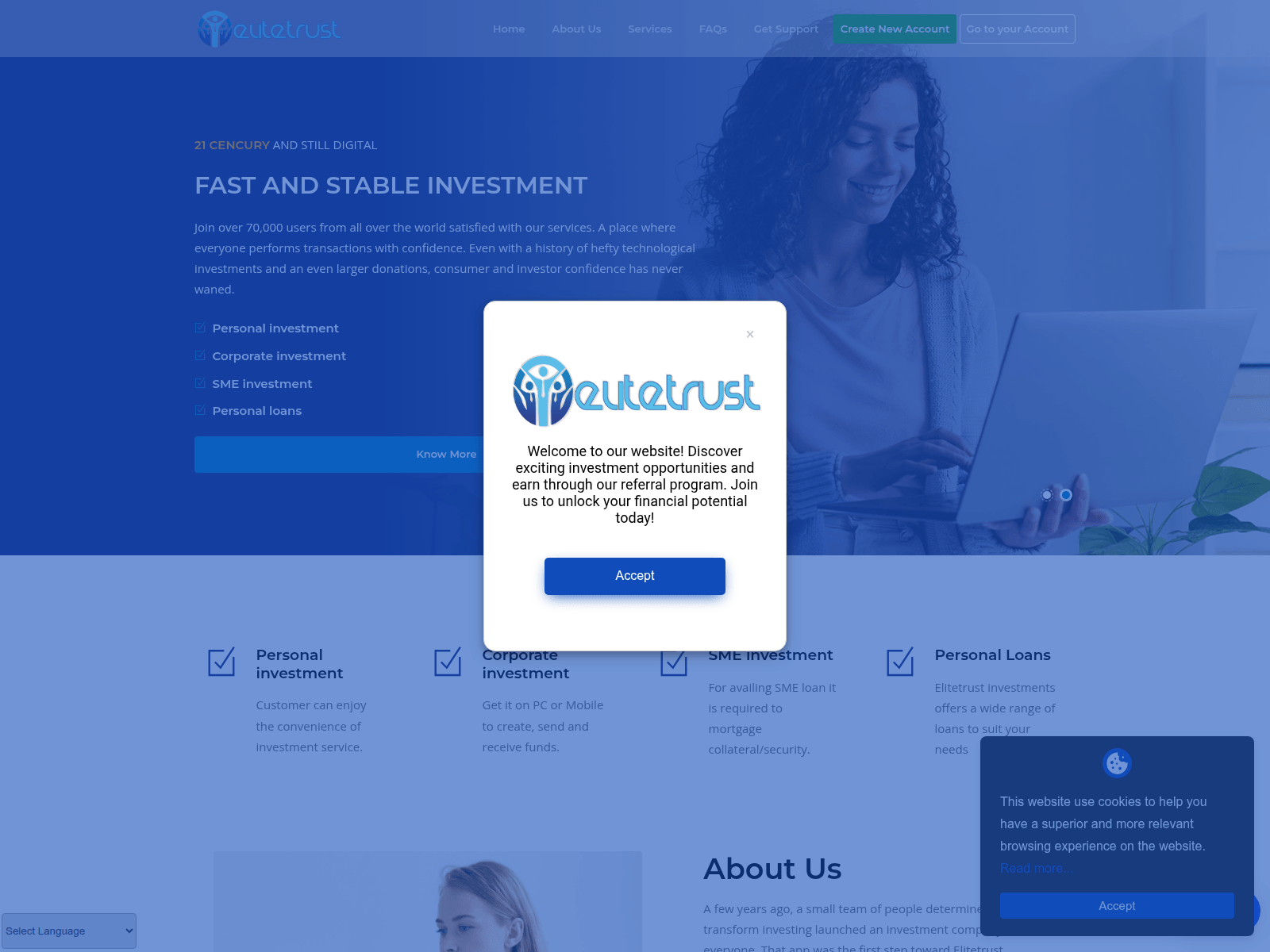 Знімок екрана elitetrustinvestments.com