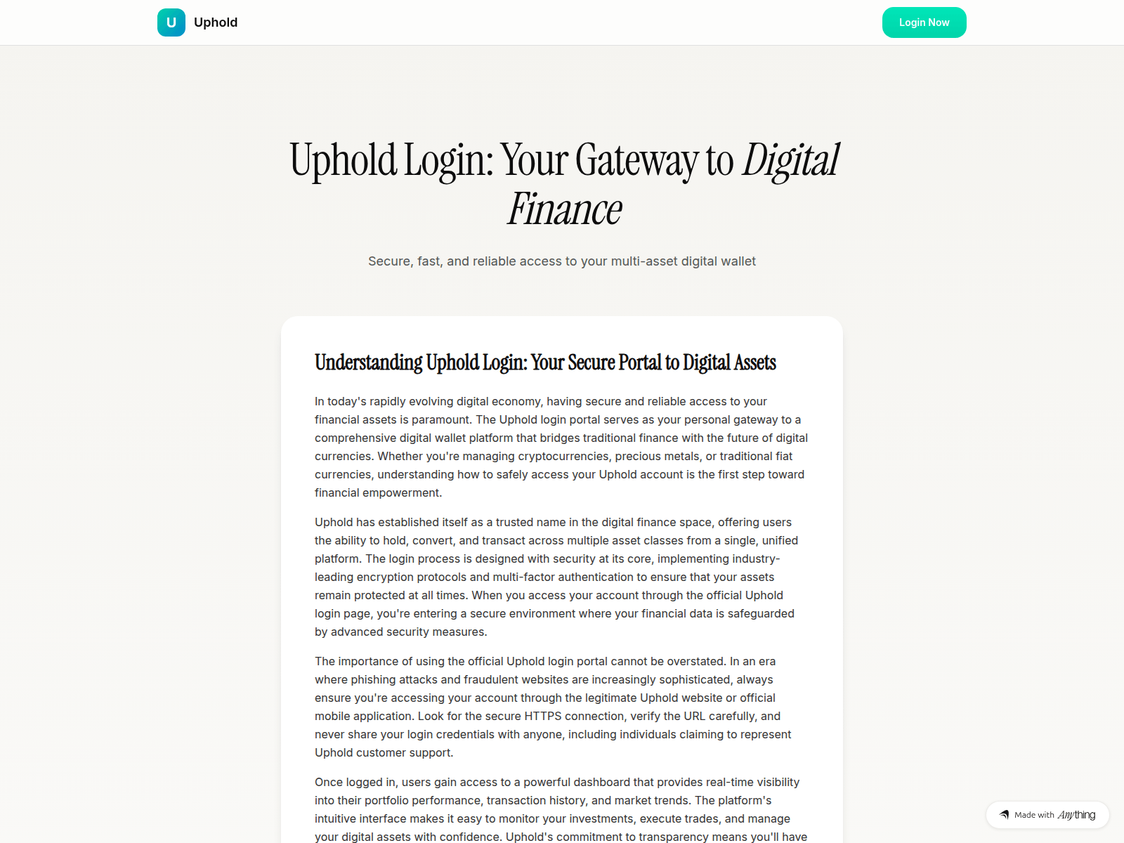 Screenshot of hub-uphold.created.app