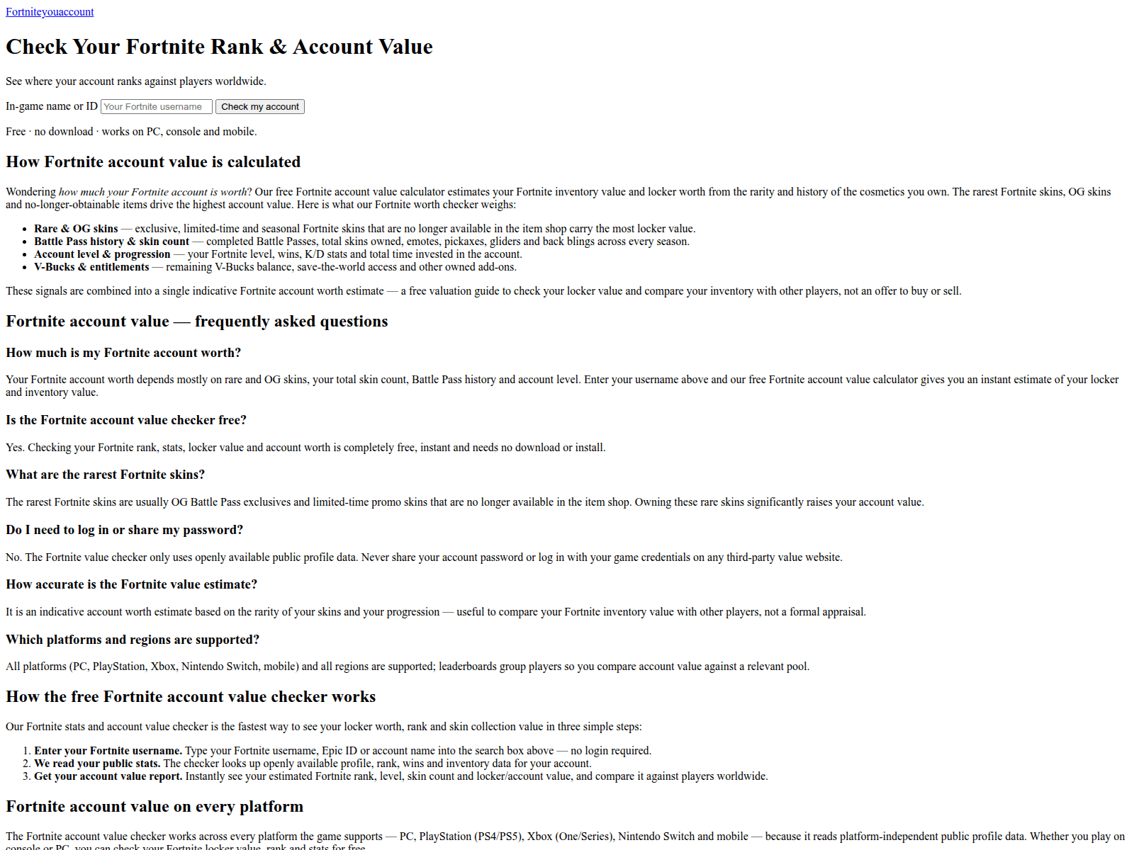 Screenshot of fortniteyouaccount.com