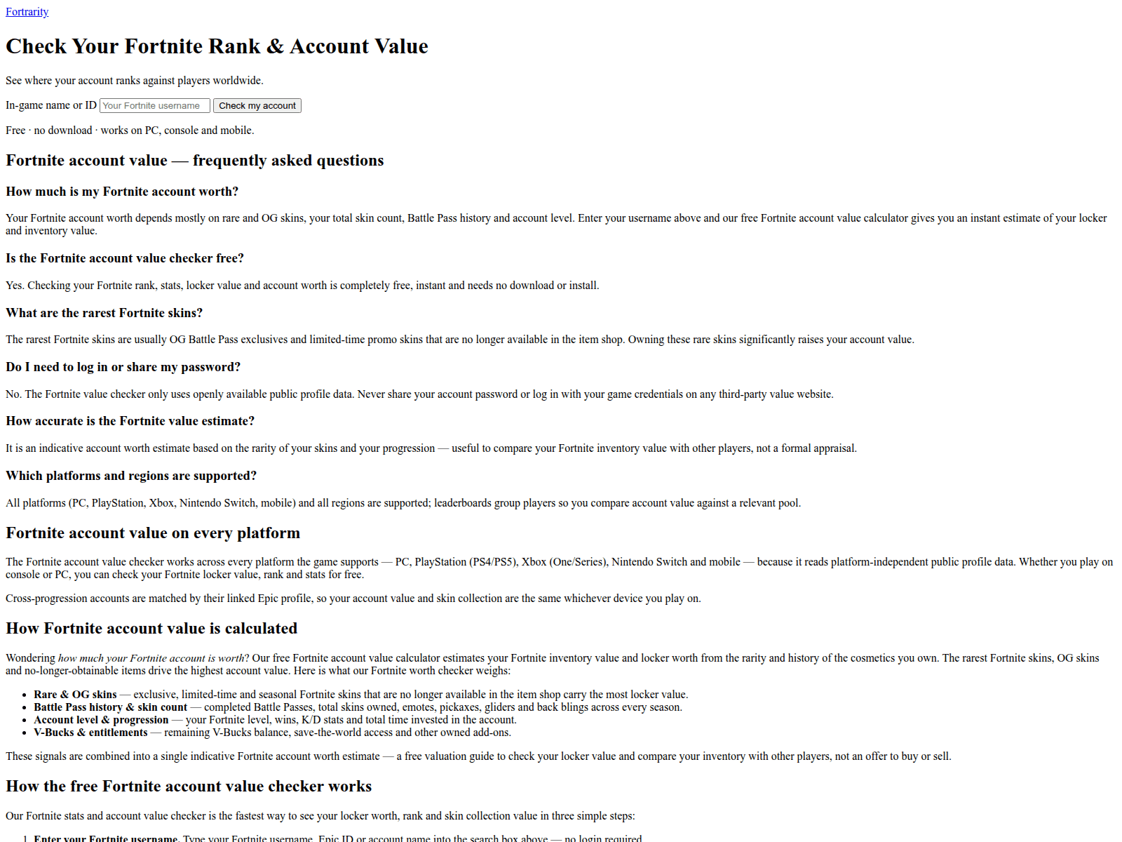 Screenshot of fortrarity.com