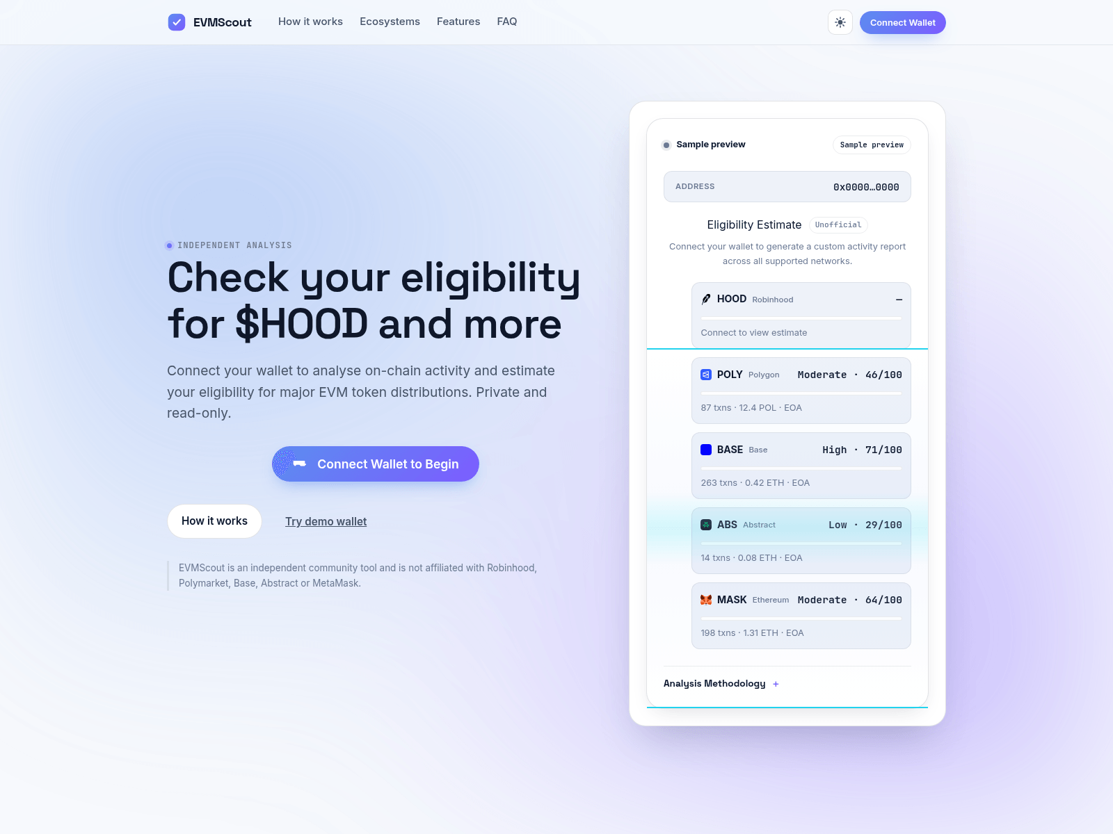 Screenshot of evmscout.com