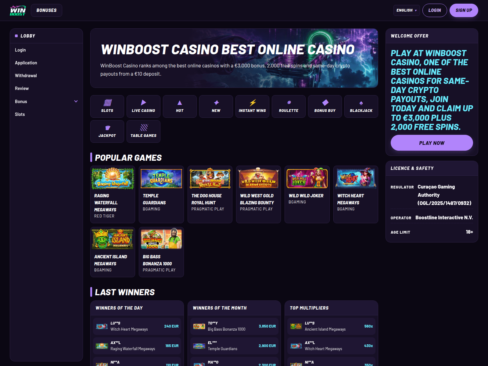 Screenshot of the-winboost.casino